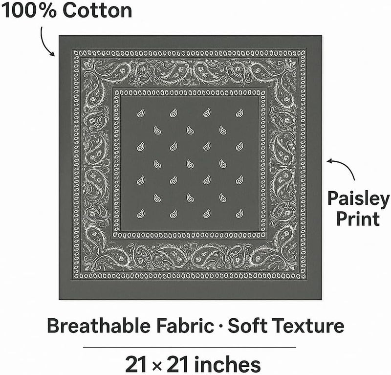 SUNRIBE 3 Pack Paisley Bandanas – 100% Cotton Square 21x21 Head Wrap, Headband, Face Cover, Neck Scarf for Men & Women - Image 3